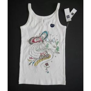 NEW Gap kids girls M 8 white nature camping hiking bike butterfly tank top shirt
